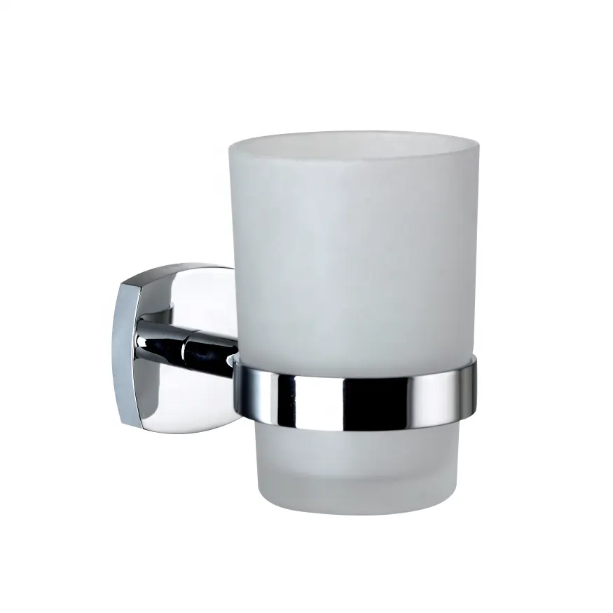 Bathroom Accessories Tumbler and Toothbrush Holder with Frosted Glass Cup Zinc Alloy Polished Chrome, Wall Mountable,55004