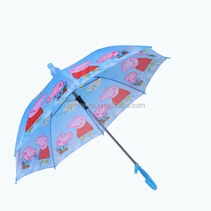 아이들 금속 만화 우산을 위한 싼 중국 공장 로고 인쇄 곡선 J 손잡이를 가진 아이 우산 똑바른 관례
