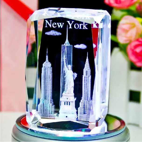 Hadiah Kristal Laser Kristal 3d, Barang Kristal untuk Suvenir New York