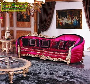 Kraliyet tarzı kırmızı kumaş fransız el oyma kesit 1 + 2 + 3 kişilik kanepe mobilya