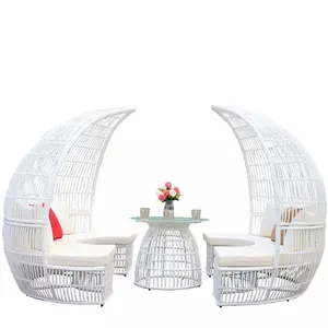 Neue design outdoor weiß runde rattan sofa mit baldachin