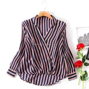 Groothandel lady gestreepte fashion wear koreaanse kantoor blouse