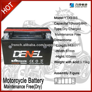 <span class=keywords><strong>YTX9</strong></span>-<span class=keywords><strong>BS</strong></span> <span class=keywords><strong>12v</strong></span> batterie d'acide de plomb 8AH pour les batteries de démarrage de la moto motorcycle/<span class=keywords><strong>12v</strong></span> - Product Image 1