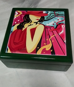 Square Wooden Jewellery <strong>Box</strong> with Sublimation <strong>Ceramic</strong> Tile - Product Image 2