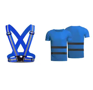 Hoge Zichtbaarheid V-Vorm Kind Kinder Beveiligingsshirt Vest Reflecterend Werk Shirts Blauw Verkeersveiligheid T-Shirt Voor Sport Hardloopriem