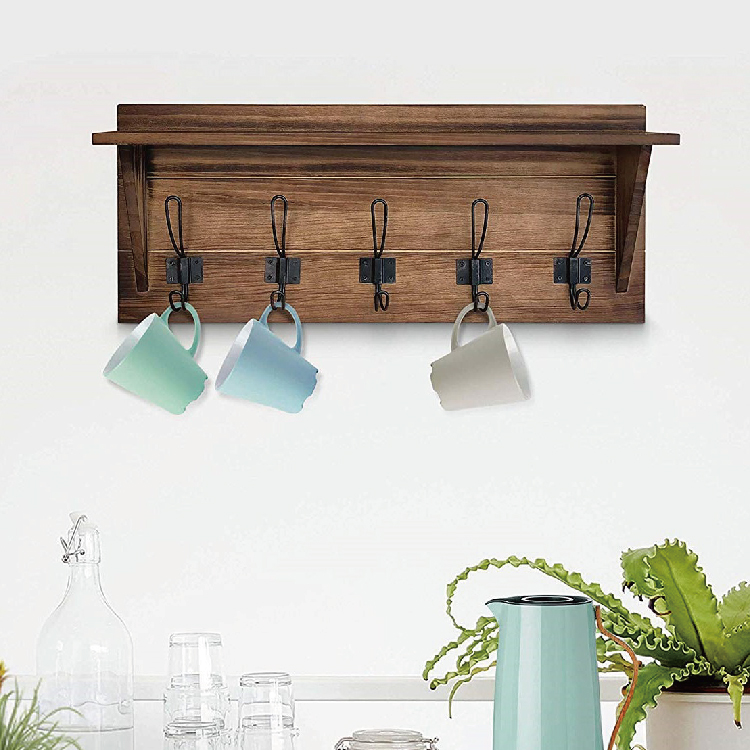 BEIJIALY Gancio per asciugamani da bagno, ganci da parete in legno, ganci per asciugamani creativi in legno resistente, ganci decorativi rustici per appendere asciugamani, bagno e cucina (cachi