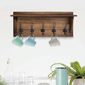 <span class=keywords><strong>Porte</strong></span>-manteau mural rustique, étagère murale en bois, marron, avec 5 crochets - Product Image 3