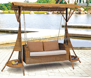 Bancs à bascule en rotin et en acier pour jardin, parc et cour extérieure - Product Image 5