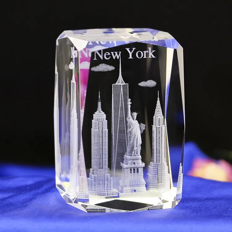 Großhandel New York Berühmte Kristall Souvenir Geschenke 3D Laser Kristall Gebäude