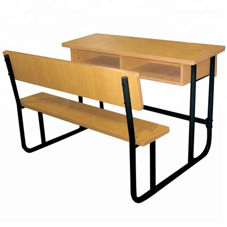 Bureau d'école double en bois avec banc Meubles d'école primaire Liste de prix Banc de table d'école collégiale attaché