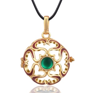 Giáng sinh trái tim màu đỏ tinh thể màu xanh lá cây men vàng mề đay thiết kế 925 lồng Mặt dây chuyền vòng cổ - Product Image 3