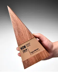 Customized Crystal Triangle Handmade Solid Walnut Wooden Award Plaques For Business