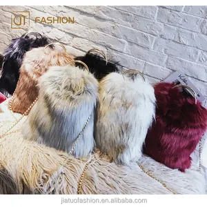 Top product wholesale jtfur faux fox fur handbag american style fuzzy soft factory price metal button chain handbags