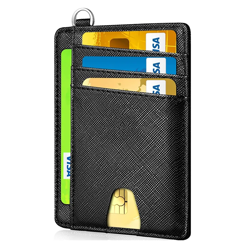 Тонкий минималистичный кожаный кошелек унисекс с отделением для кредитных карт и RFID-блокировкой
