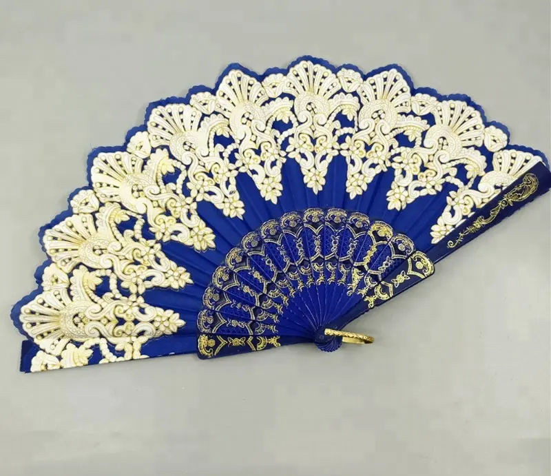 Sky Blue Deep Blue Pink Red Black White Purple Spanish Rose Flower Embroidered Hand Fan Dance Fan