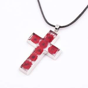 도매 여성용 레진 진짜 꽃 십자가 펜던트 새로운 스타일 십자가 건조 꽃 목걸이 - Product Image 5