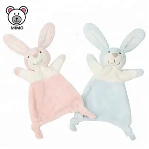 Adorable Pink And Blue Plush Long Ears Rabbit Baby Comforter Blanket New Born Super Soft Kids Plush Bunny Baby Comforter Toy