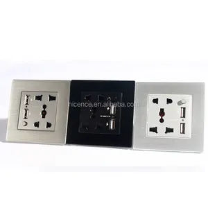 Aluminum alloy brushed 5-Pin Universal Socket 2 USB Outlet Socket with ON/OFF Wall Switch
