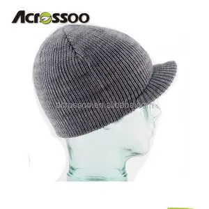 Venta al por mayor, gorro con visera en blanco, gorro de punto de acrílico para hombre con visera