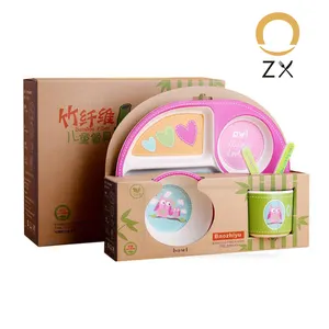 Экологичный набор детской посуды из бамбукового волокна, набор посуды из 5 предметов с мультяшным рисунком