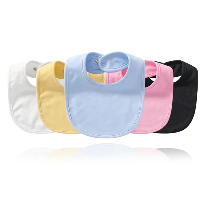 100% Cotton Bé Yếm Dệt Kim Interlock Thường Xuyên Bib Khăn Đồng Bằng Màu Hồng Xanh Cho Bé Trai Và Cô Gái Chất Lượng Cao Với OEM