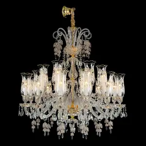 Zhongshan Lighting Manufacturer Luxury Golden Traditional Crystal Chandelier For Wedding Banquet Large pendant light For Hotel