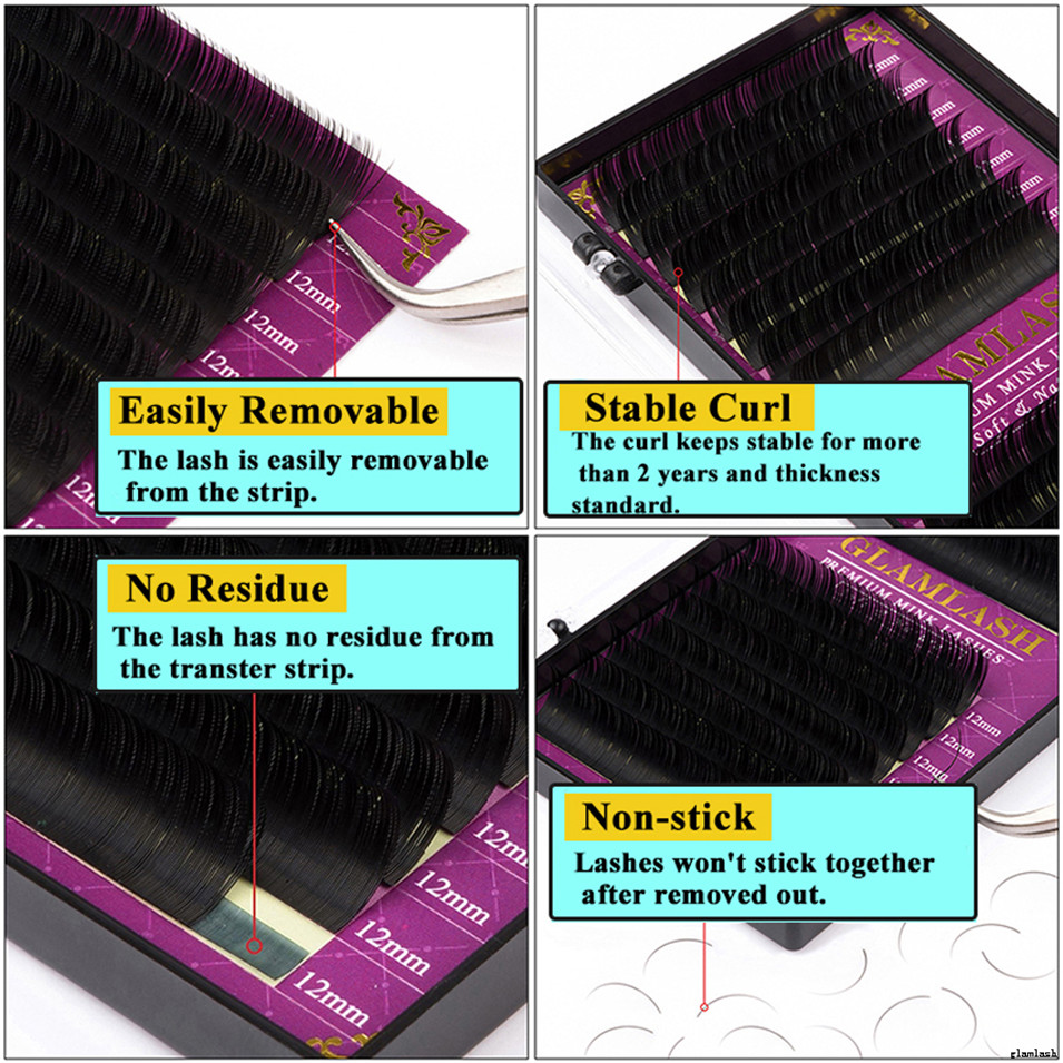 Индивидуальная упаковка ресниц GLAMLASH, натуральные синтетические норковые 3d ресницы для наращивания
