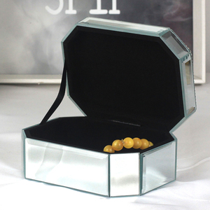 Jinnhome Simple Graceful Octagonal <strong>Mirror</strong> Silver Crystal Glass love Round Jewelry <strong>Box</strong> for Girlfriend Mother Birthday Gift - Product Image 4