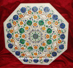 โต๊ะฝังหินอ่อนสีขาวทำมือแบบอินเดีย Pietra Dura - Product Image 1