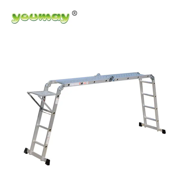 En131 Multi-Purpose 445Cm Metal Folding Ladder Aluminum 4*4 Steps 150kgs Platform Ladder