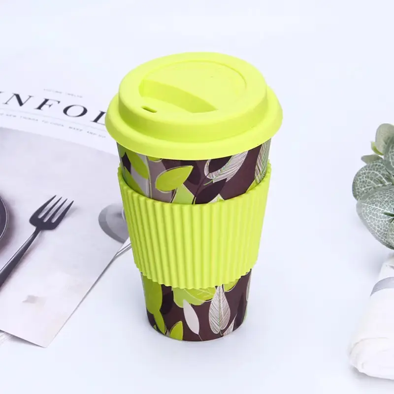 Oidiware eco friendly organico migliore riutilizzabile riciclato portare via la tazza di caffè in fibra di bambù tazza deckel con coperchio e manica vendita