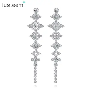 LUOTEEMI Bridal Dangling Long Chandelier Earrings For Women Art Deco Pendant Brincos Fashion Jewellery