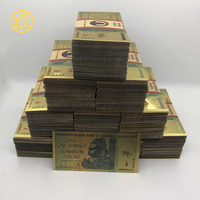 Vente en gros de 1000 pièces par boîte, billet de banque en or du Zimbabwe avec boîte en bois, billet de banque du Zimbabwe en feuille d'or
