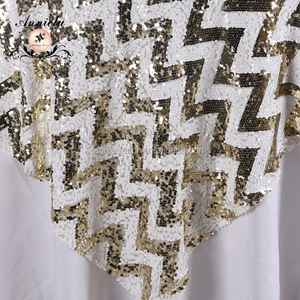 Fantaisie <span class=keywords><strong>Blanc</strong></span> et <span class=keywords><strong>champagne</strong></span> sequin chevron couverture <span class=keywords><strong>de</strong></span> table <span class=keywords><strong>de</strong></span> mariage - Product Image 3