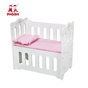 Weiß 2 in 1 puppe couch 16 zoll puppe möbel holz baby puppe krippe und bett