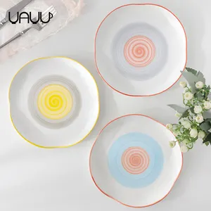 Hand painting porcelain ceramic plates decoration fruit porcelain flat plate for gift