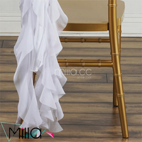 Blanc mousseline de soie satin bouclé saule chaise à volants sash