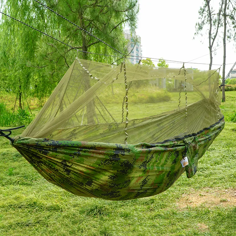 Hamaca de tela de nailon con mosquitera para acampar, cama Columpio de diseño novedoso, 2023