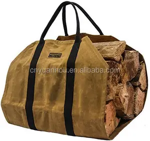 Dayanıklı tuval odun çantası deri astar ile el yapımı Readywares mumlu tuval yakacak odun taşıyıcı