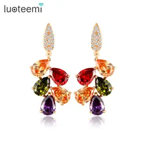 LUOTEEMI Jewelry Wholesale Hot Popular Multi Color A AA Zircon Stone 18K Gold Ear Tops Design Mona Lisa Earring