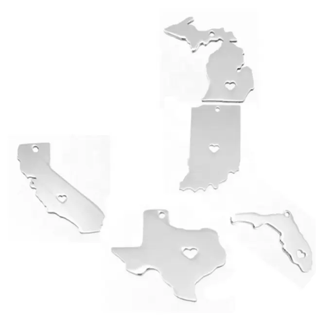 Pingente do mapa de aço inoxidável dos eua yiwu aceon califórnia texas michigan indiana