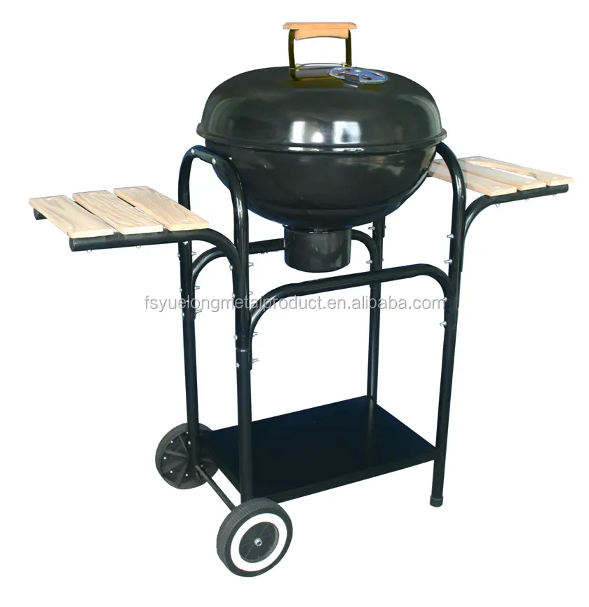 Large Portable charcoal barbecue round kettle grill metal apple shaped trolley wheels side table with cover plate yakitori