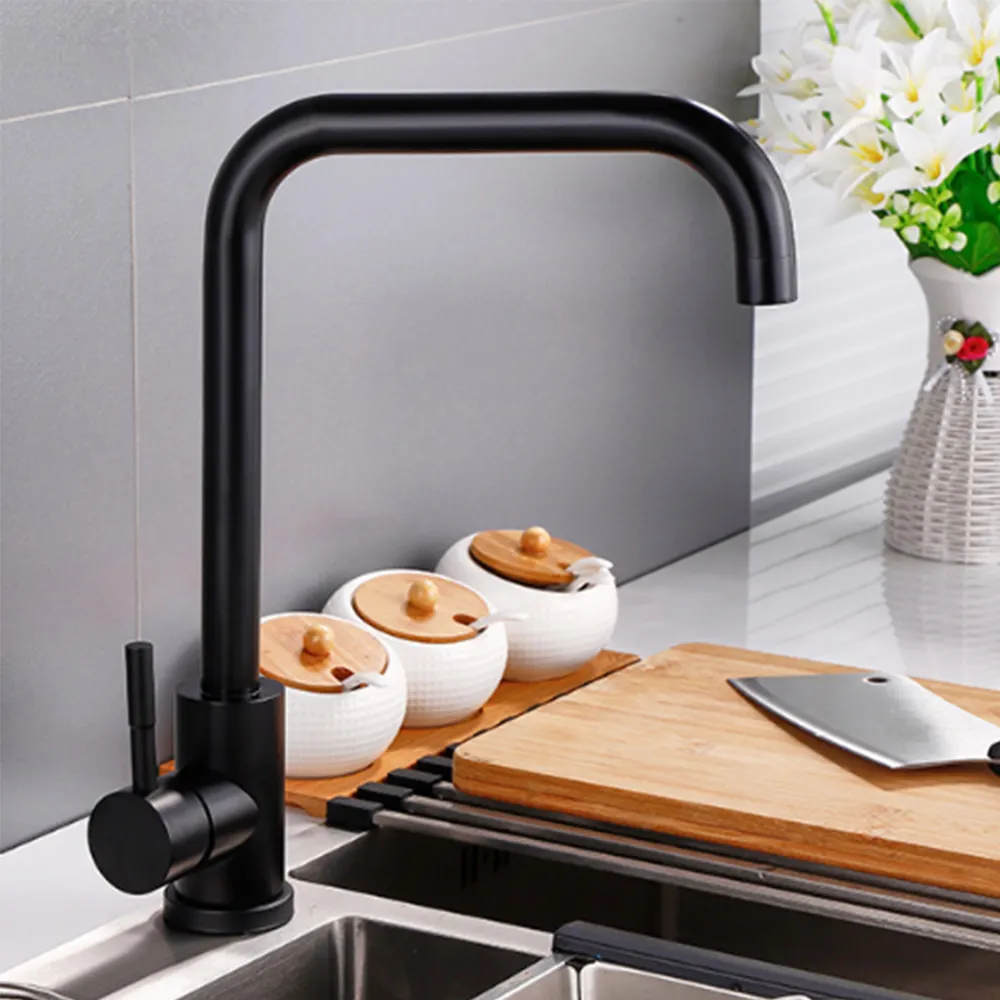 Кухонный Смеситель JOYODO, кран из нержавеющей стали для горячей и холодной воды, одна ручка, квадратный черный цвет