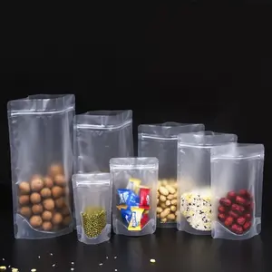 Wholesale transparent stand up pouces with zipper for food packaging