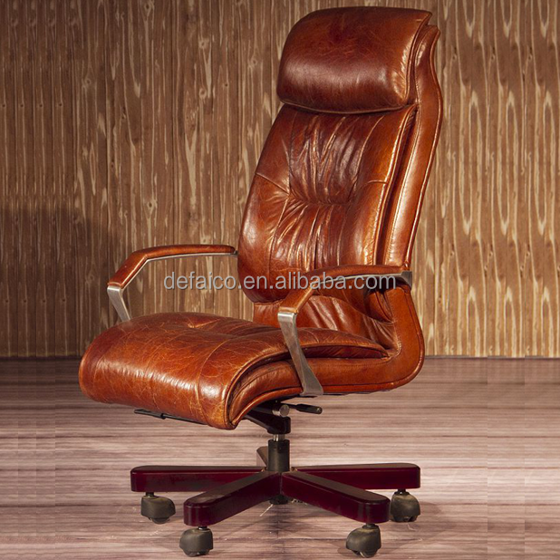 Поворотный из натуральной кожи офисные кресла с деревянное основание