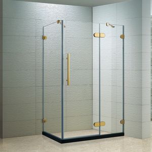 Boîtiers de <span class=keywords><strong>douche</strong></span> rectangulaires en verre Offre Spéciale <span class=keywords><strong>avec</strong></span> <span class=keywords><strong>porte</strong></span> moustiquaire <span class=keywords><strong>fixe</strong></span> sans cadre à charnière dorée pour une utilisation en appartement - Product Image 2