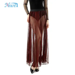 New design Transparent pleated maxi long skirt sex for ladies cotton long skirt