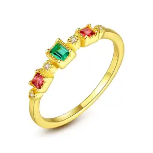 CZCITY New Design Gold Plated Rainbow Color Gemstone Ring Women Jewelry