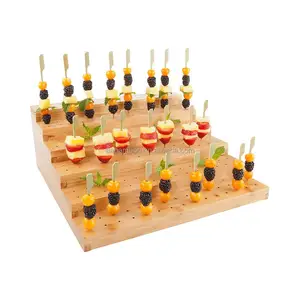 Multi Six Level Rectangular Bamboo skewer Holder for Pick Stand and Food Display