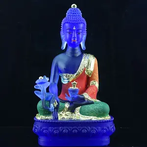 Liuli Màu Resin Buddah Tượng Trung Quốc May Mắn Fengshui Thủy Tinh Bức Tượng Phật